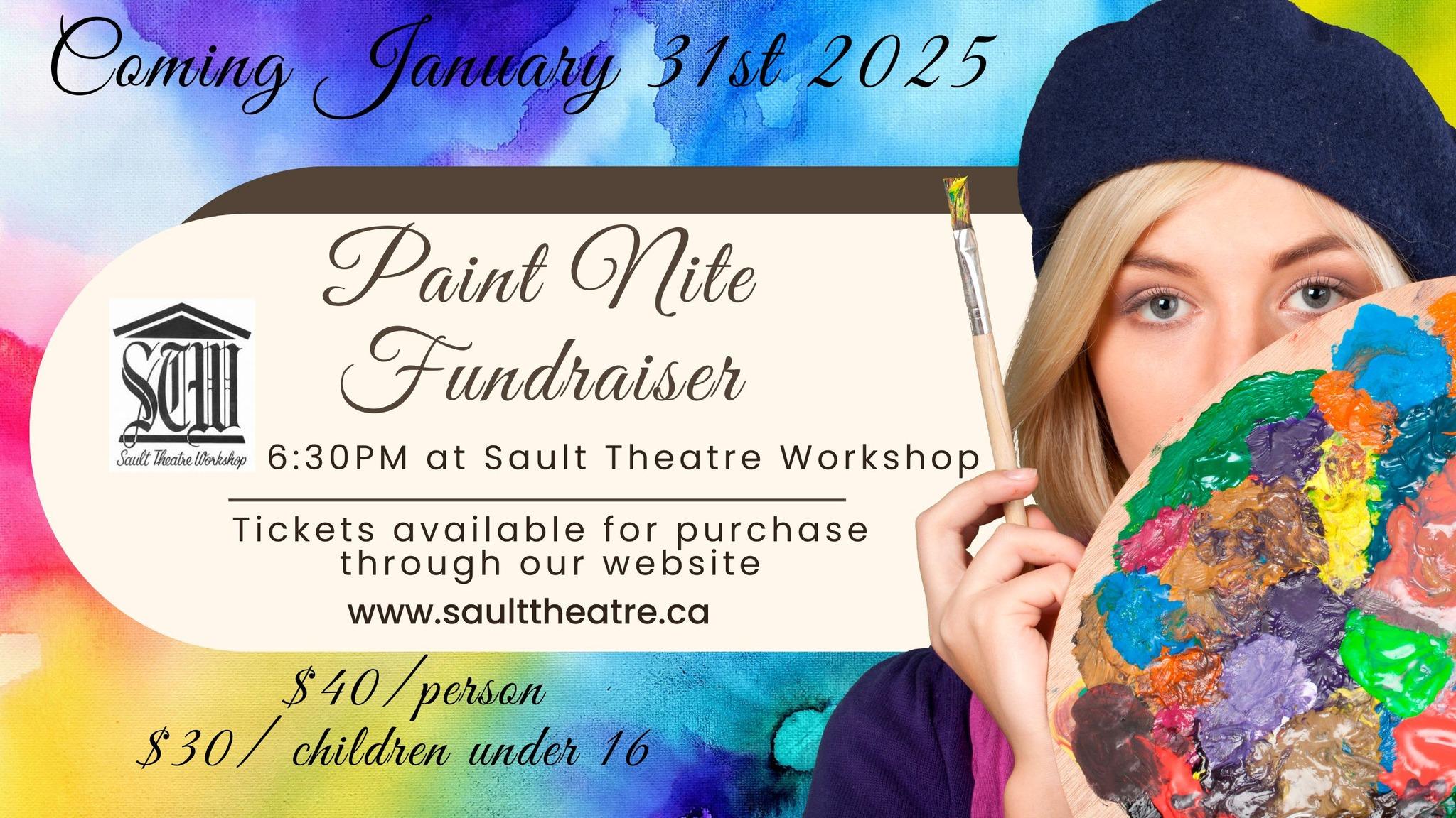 Poster for paint night Jan 31 fundraiser for Sault Theatre Workhop