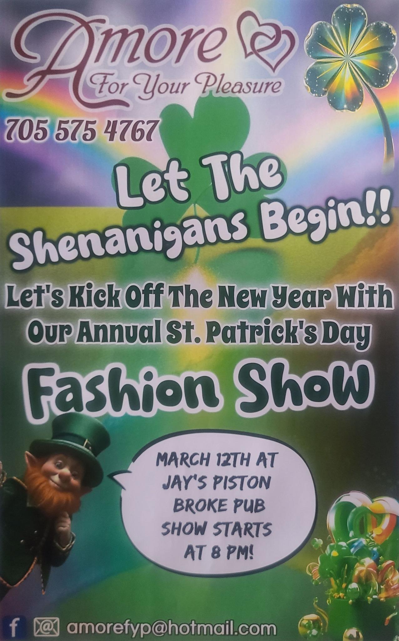 Poster for annual St Patricks day Fashion Show @ Jays Piston Broke